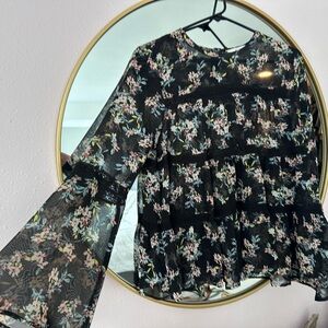 Floral Boho Sheer Bell Sleeve Top